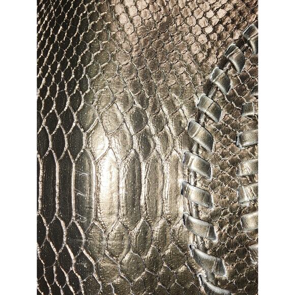 Big Buddha Snake Skin Foldover Whipstitch Metallic Clutch Purse - Picture 5 of 6
